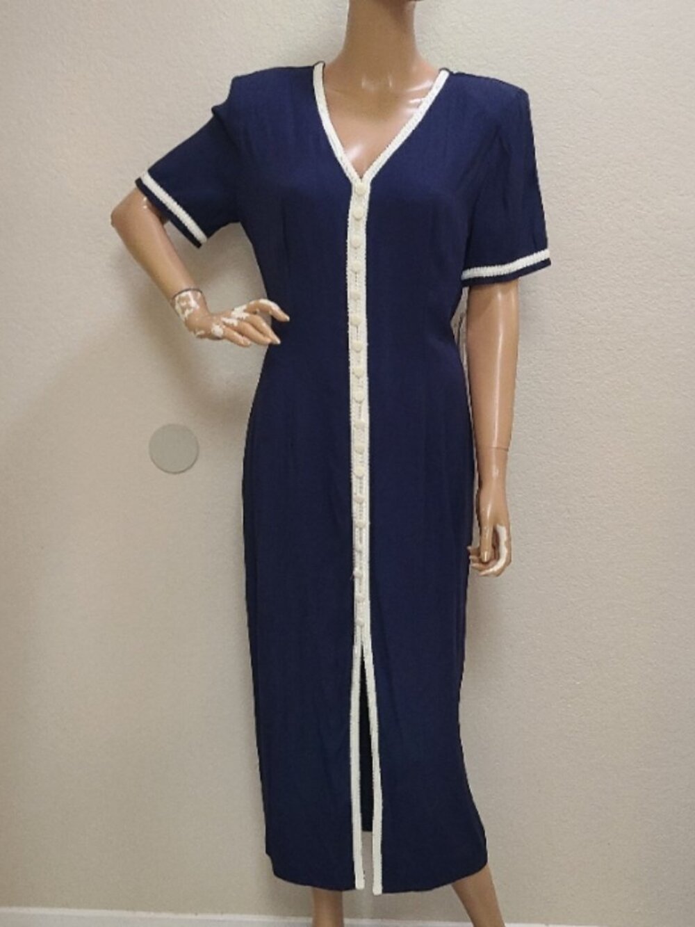 NEW NWT! VINTAGE 1980s NINA PICCALINO MIDI "CHURCH LADY" DRESS FAUX BUTTON sz 8